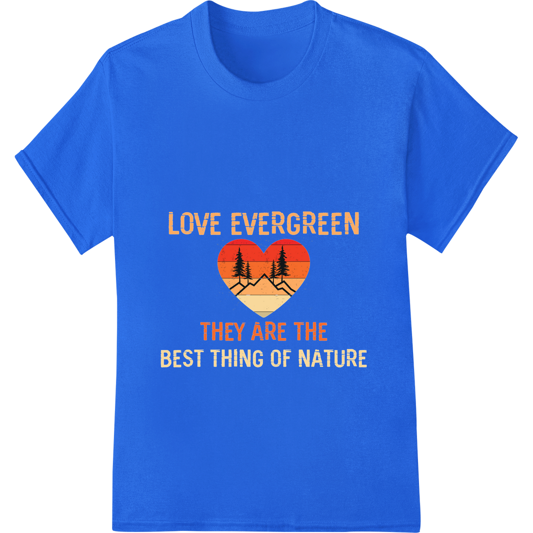 Majestic Evergreens: Nature's Best in Stunning Sunset DTF Print on blue shirt - SUPERDTF-DTF Prints-DTF Transfers-Custom DTF Prints