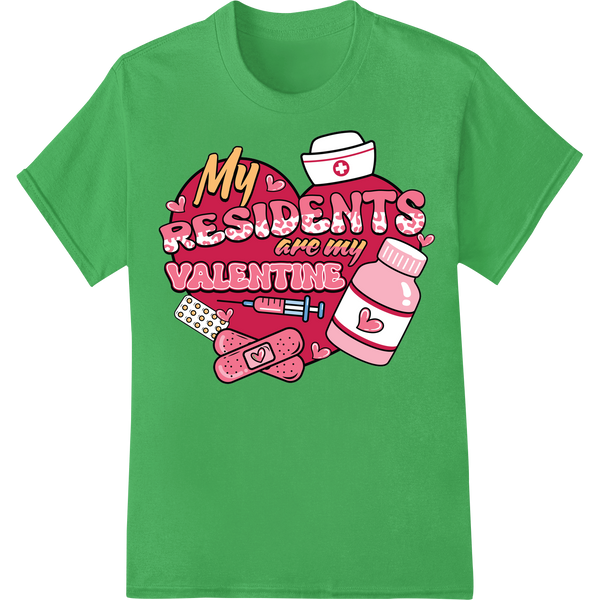 Nurses' Valentine: Heartfelt DTF Print Transfer for Scrubs & Gifts on green shirt - SUPERDTF-DTF Prints-DTF Transfers-Custom DTF Prints