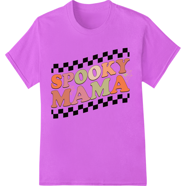 Retro-style 'SPOOKY MAMA' text design printed using Direct to Film (DTF) technology for heat transfer on apparel