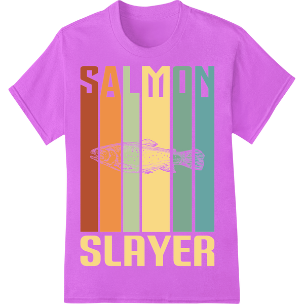 Retro Salmon Slayer | Vintage Fishing DTF Heat Transfer on purple shirt - SUPERDTF-DTF Prints-DTF Transfers-Custom DTF Prints