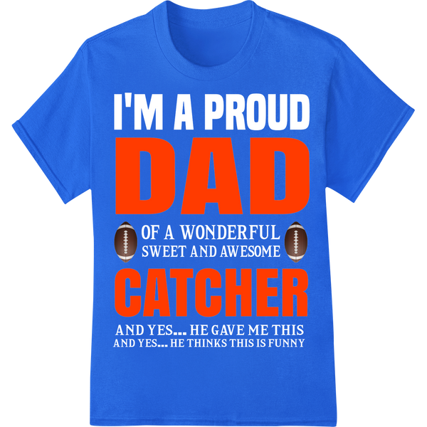 DAD CATCHER: Bold Father's Day DTF Print Heat Transfer on blue shirt - SUPERDTF-DTF Prints-DTF Transfers-Custom DTF Prints