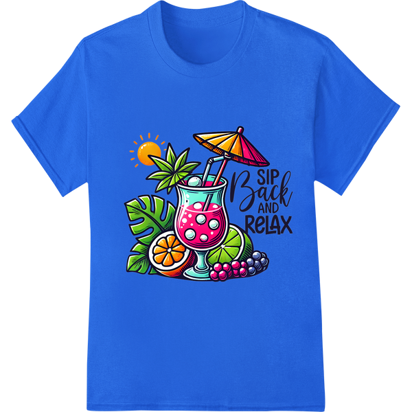 Tropical Cocktail Paradise: Sip, Relax, Embrace Summer on blue shirt - SUPERDTF-DTF Prints-DTF Transfers-Custom DTF Prints