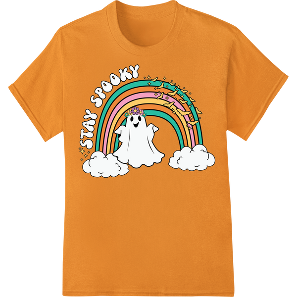 Cutting-edge heat transfer featured on Stay Spooky: Cute Ghost & Rainbow Halloween DTF Print