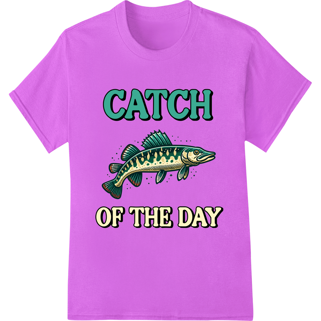 Reel in Style: Catch of the Day Fishing DTF Print Transfer on purple shirt - SUPERDTF-DTF Prints-DTF Transfers-Custom DTF Prints