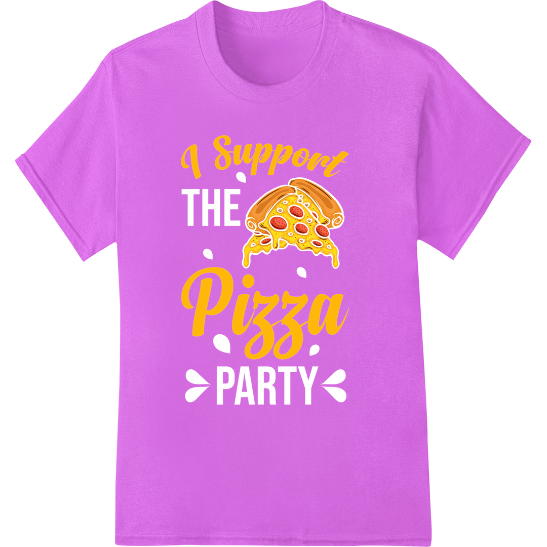 I Support Pizza: Bold DTF Print for Pizza Lovers on purple shirt - SUPERDTF-DTF Prints-DTF Transfers-Custom DTF Prints