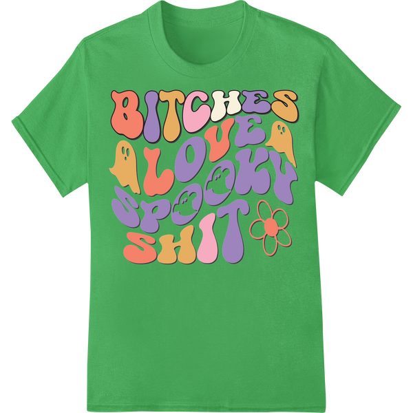 Groovy Bubble Letters: Retro 60s Vibes DTF Print Transfer on green shirt - SUPERDTF-DTF Prints-DTF Transfers-Custom DTF Prints