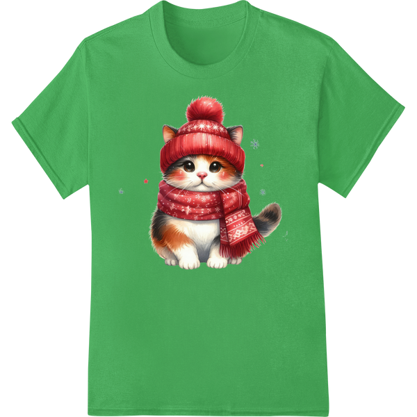 Adorable Cat Christmas DTF Print Heat Transfer | Super DTF on green shirt - SUPERDTF-DTF Prints-DTF Transfers-Custom DTF Prints