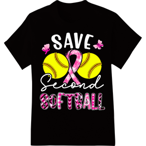 Softball Pink Ribbon Breast Cancer Awareness DTF Print on black shirt - SUPERDTF-DTF Prints-DTF Transfers-Custom DTF Prints