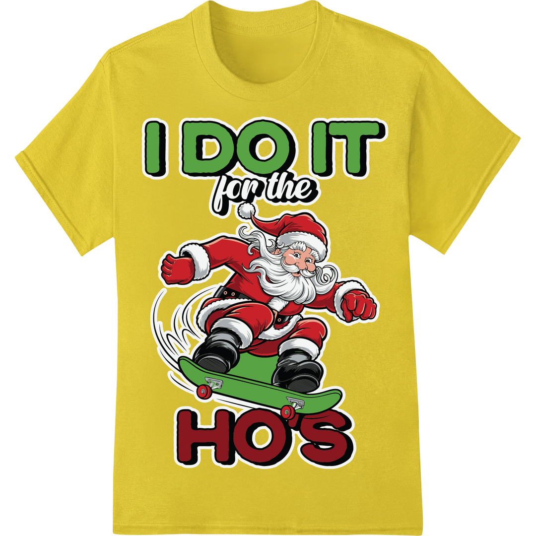 Sleighin' Santa Skateboard Funny Christmas DTF Print on yellow shirt - SUPERDTF-DTF Prints-DTF Transfers-Custom DTF Prints