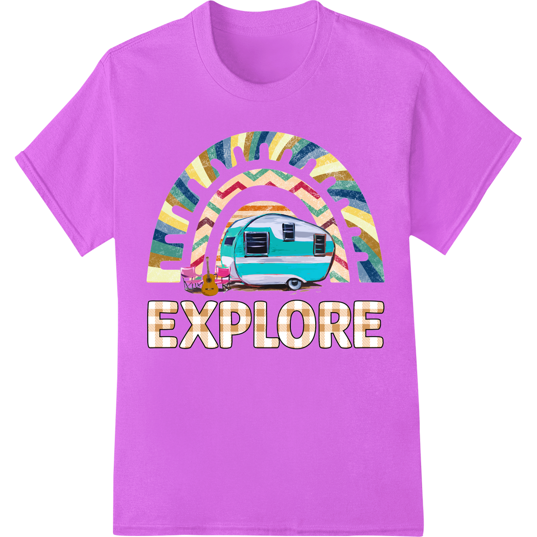 Explore the Great Outdoors: Vibrant Camping Adventure DTF Print on purple shirt - SUPERDTF-DTF Prints-DTF Transfers-Custom DTF Prints