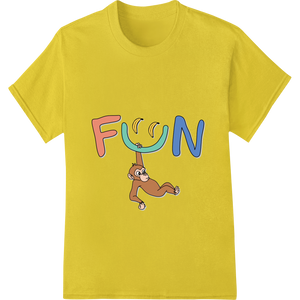 Playful Monkey 'FUN' Cartoon Heat Transfer Design enhanced with professional custom garment printing