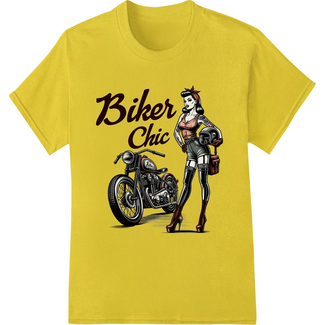 Rebel Rider: Bold Biker Chic DTF Print Heat Transfer on yellow shirt - SUPERDTF-DTF Prints-DTF Transfers-Custom DTF Prints