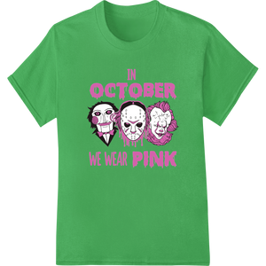 Vibrant vibrant DTF prints print on In October We Wear Pink: Spooky Skull Halloween DTF Print