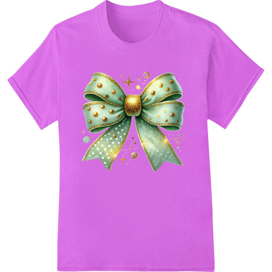 Elegant Shamrock Bow: Celebrate St. Patrick's Day in Style on purple shirt - SUPERDTF-DTF Prints-DTF Transfers-Custom DTF Prints