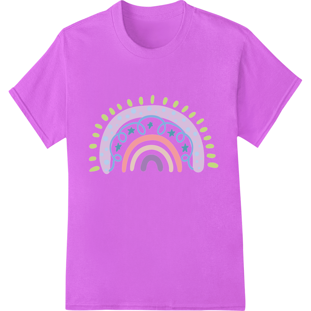 Enchanting Easter Rainbow: Vibrant DTF Transfer Print on purple shirt - SUPERDTF-DTF Prints-DTF Transfers-Custom DTF Prints