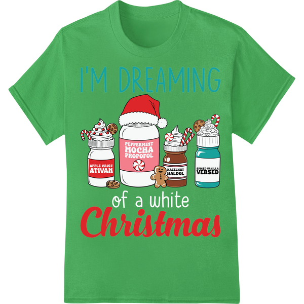 Retro Nurse's Christmas Coffee Dreams - Festive DTF Print on green shirt - SUPERDTF-DTF Prints-DTF Transfers-Custom DTF Prints