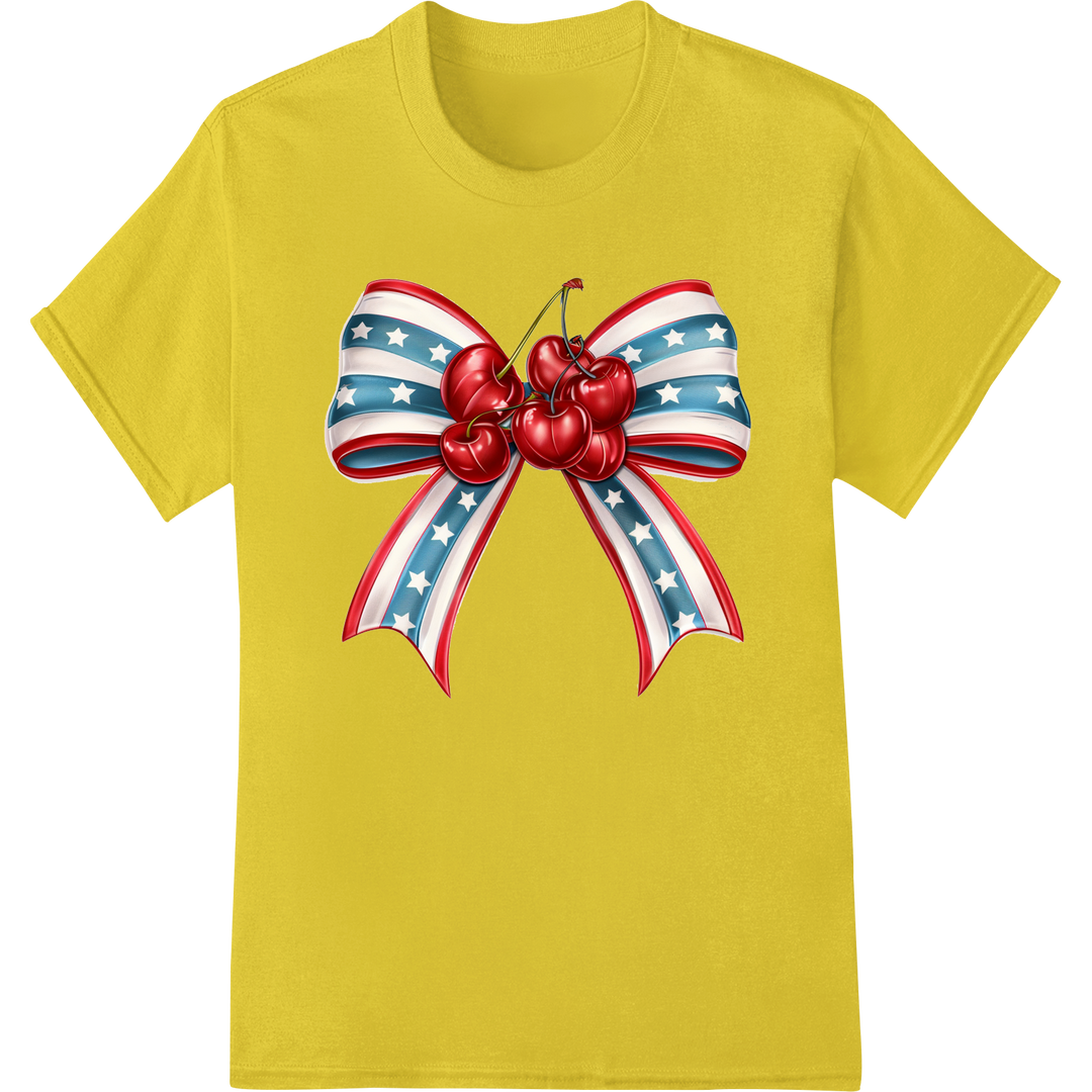 Patriotic Bow 4th of July DTF Heat Transfer Print on yellow shirt - SUPERDTF-DTF Prints-DTF Transfers-Custom DTF Prints