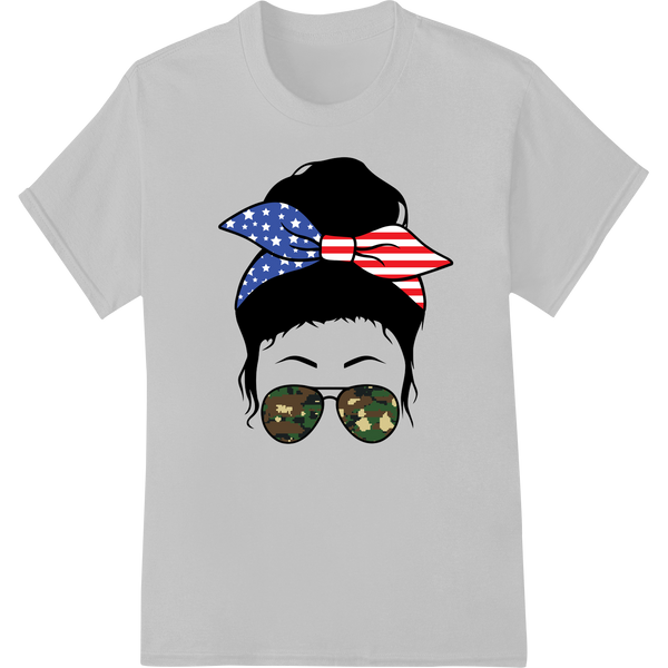 Patriotic sunglasses with USA flag design applied using direct-to-film (DTF) heat transfer printing method.