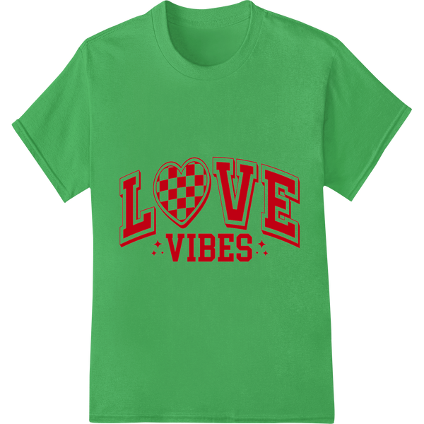 Retro Love Vibes: Bold Valentine's Day DTF Print Transfer on green shirt - SUPERDTF-DTF Prints-DTF Transfers-Custom DTF Prints