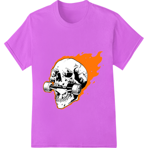 Durable bulk t-shirt printing applied to Skull on Fire Heat Transfer - Ignite Your Style