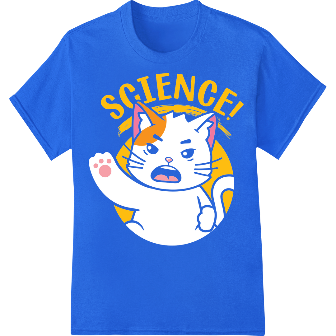 Ignite Scientific Curiosity with Bold SCIENCE! DTF Print on blue shirt - SUPERDTF-DTF Prints-DTF Transfers-Custom DTF Prints