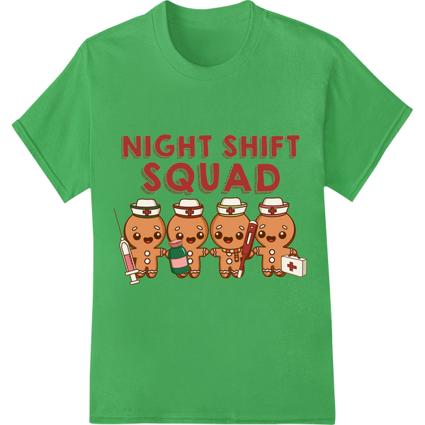 Night Shift Squad: Adorable Gingerbread Medics DTF Print on green shirt - SUPERDTF-DTF Prints-DTF Transfers-Custom DTF Prints