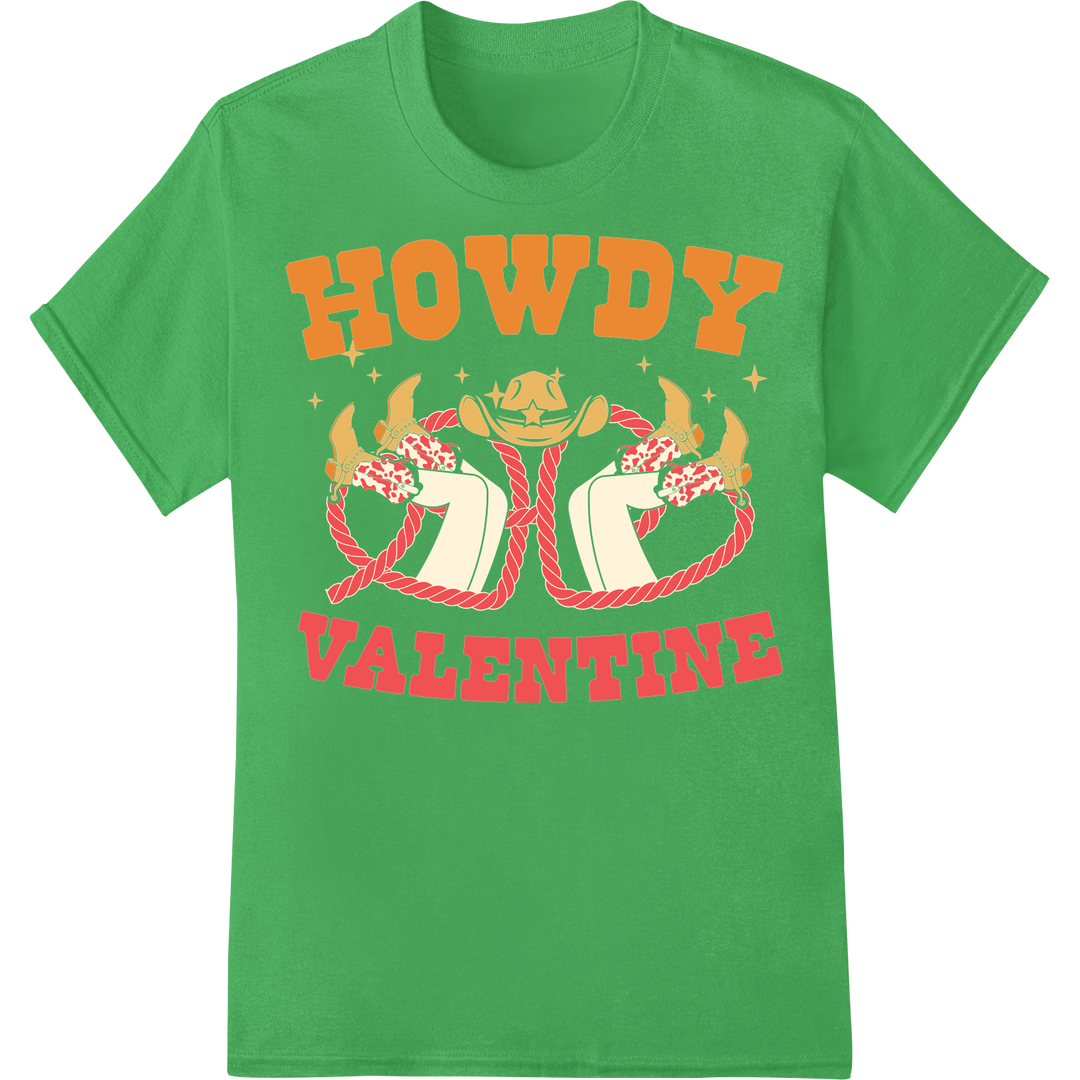 Retro Hippie Valentine: Bold 'Howdy' Love Print Transfer on green shirt - SUPERDTF-DTF Prints-DTF Transfers-Custom DTF Prints