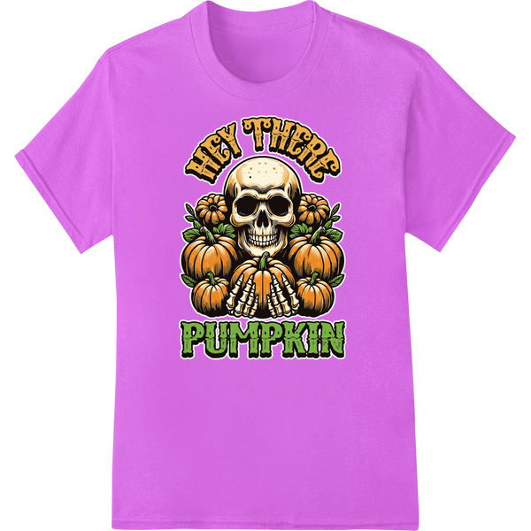 Spooky Skull Pumpkin design featuring a carved pumpkin with a skull face, perfect for Halloween DTF print heat transfers.