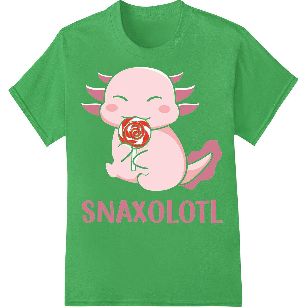 Adorable 'Snaxolotl' DTF Print Heat Transfer | Super DTF on green shirt - SUPERDTF-DTF Prints-DTF Transfers-Custom DTF Prints