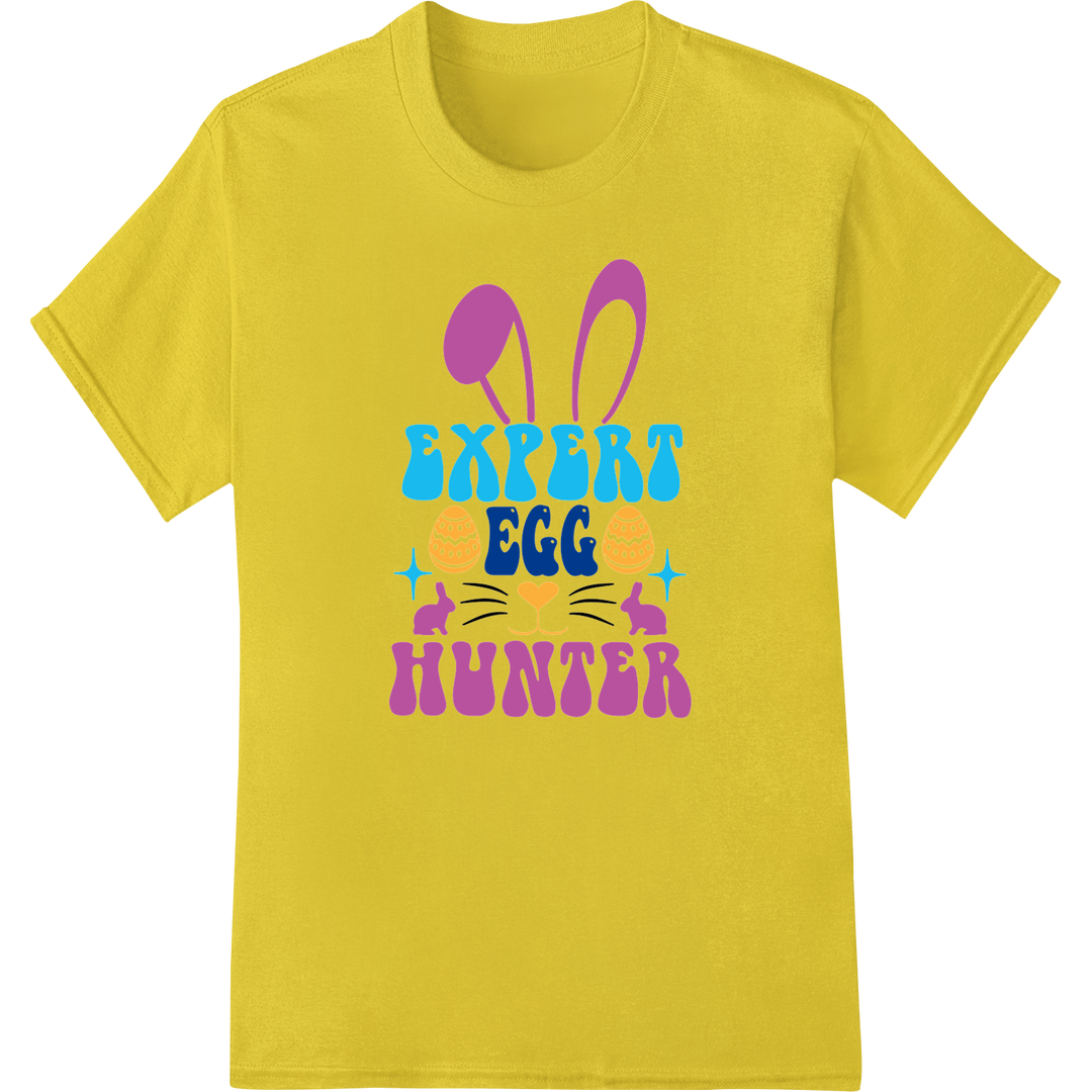 Expert Egg Hunter: Playful Easter DTF Heat Transfer Design on yellow shirt - SUPERDTF-DTF Prints-DTF Transfers-Custom DTF Prints