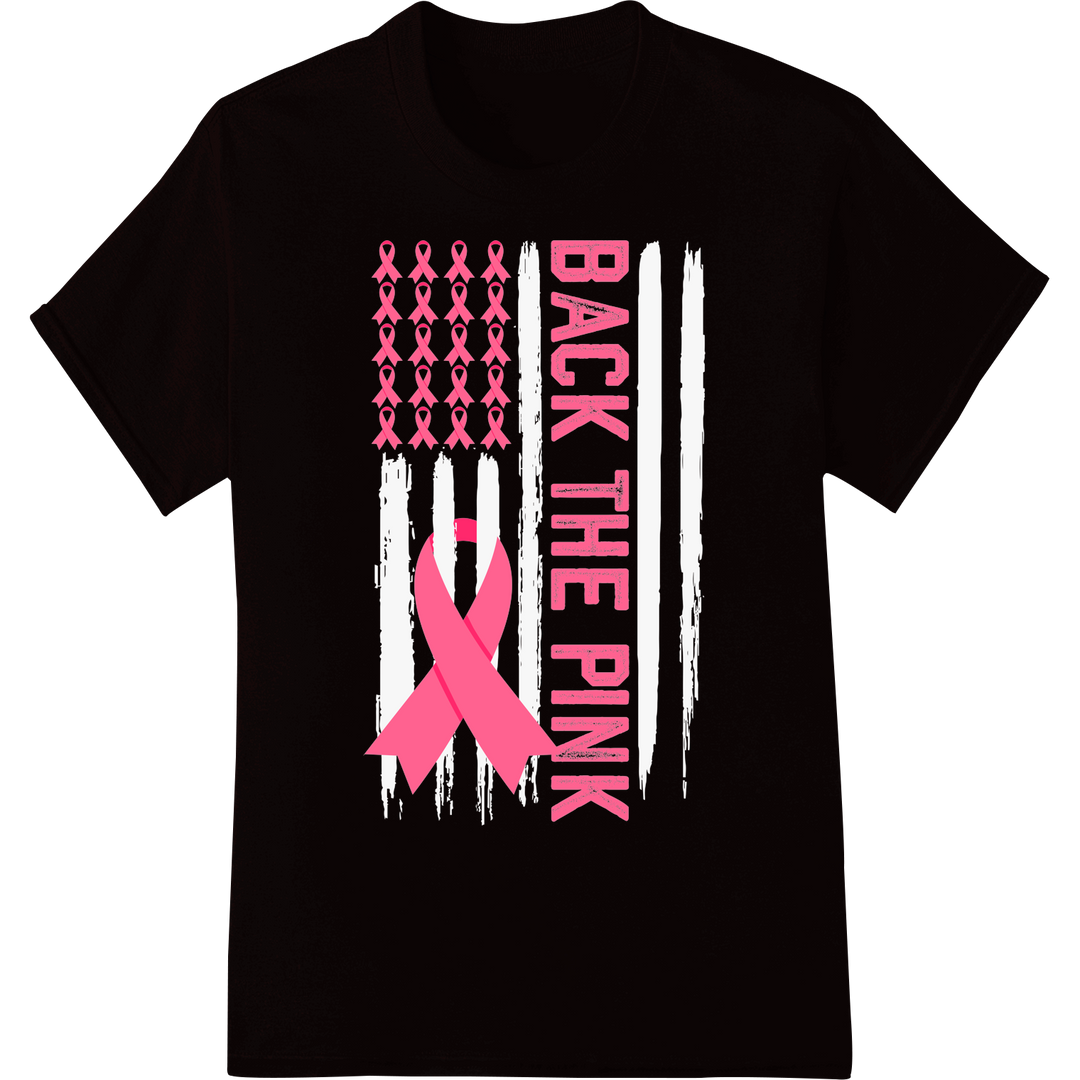 Bold Pink Ribbon Breast Cancer Awareness DTF Print Design on black shirt - SUPERDTF-DTF Prints-DTF Transfers-Custom DTF Prints