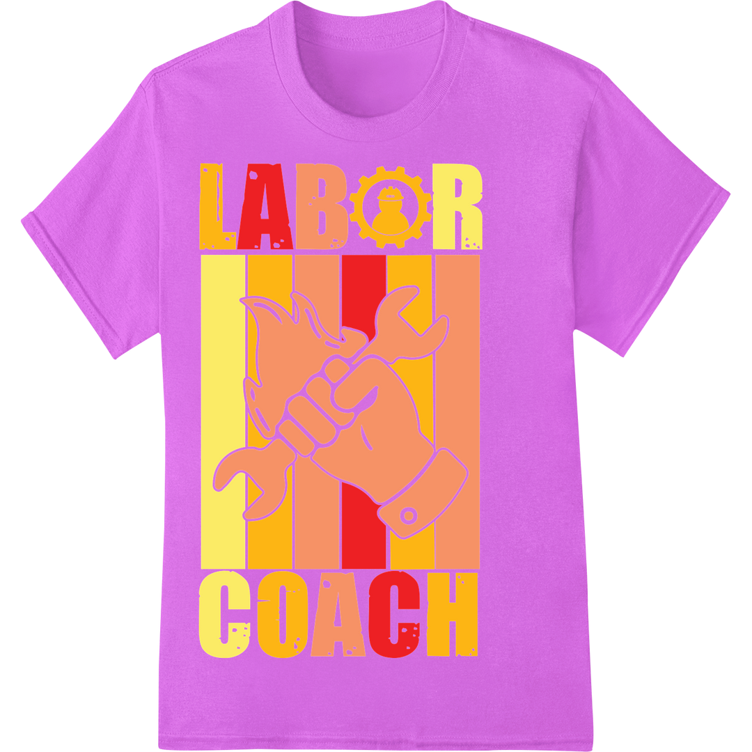 Vibrant Labor Day Coach Graphic DTF Heat Transfer Print on purple shirt - SUPERDTF-DTF Prints-DTF Transfers-Custom DTF Prints