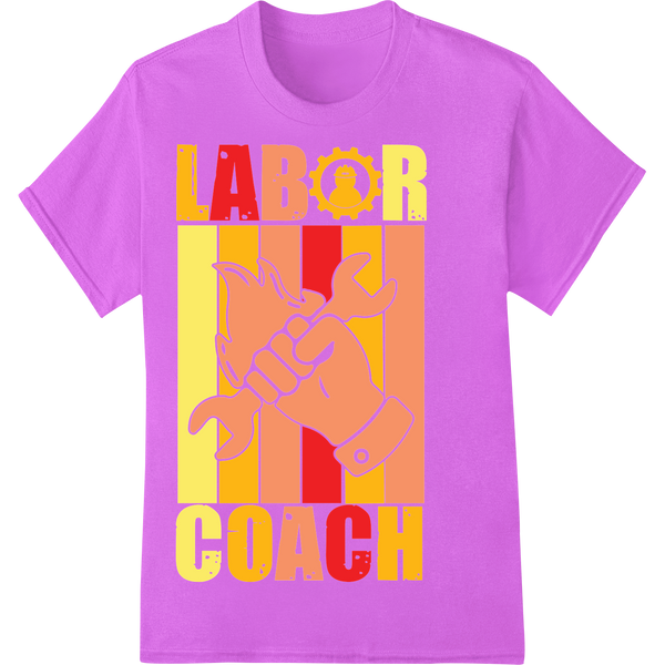 Vibrant Labor Day Coach Graphic DTF Heat Transfer Print on purple shirt - SUPERDTF-DTF Prints-DTF Transfers-Custom DTF Prints