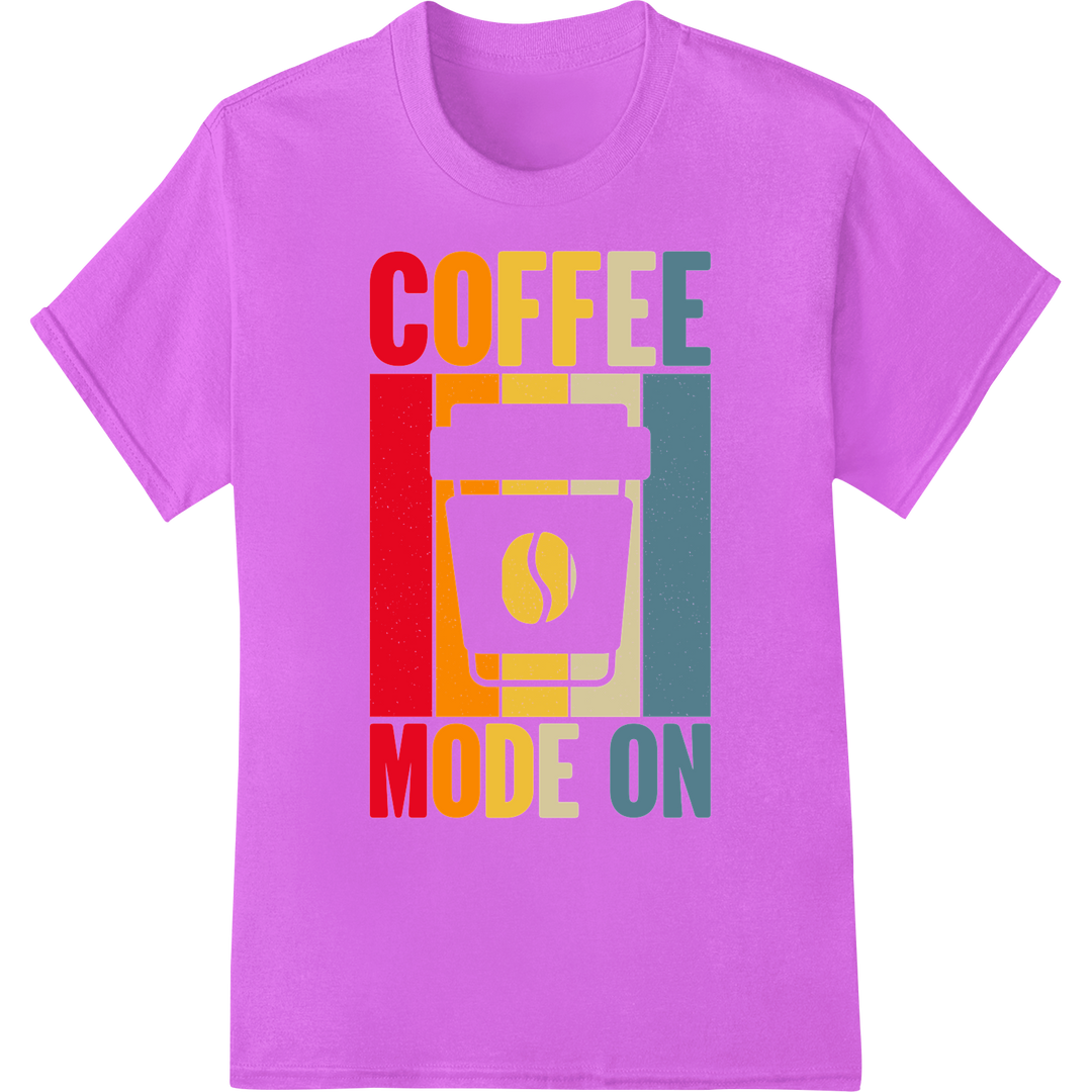 Retro 'Coffee Mode On' DTF Print Heat Transfer | Super DTF on purple shirt - SUPERDTF-DTF Prints-DTF Transfers-Custom DTF Prints