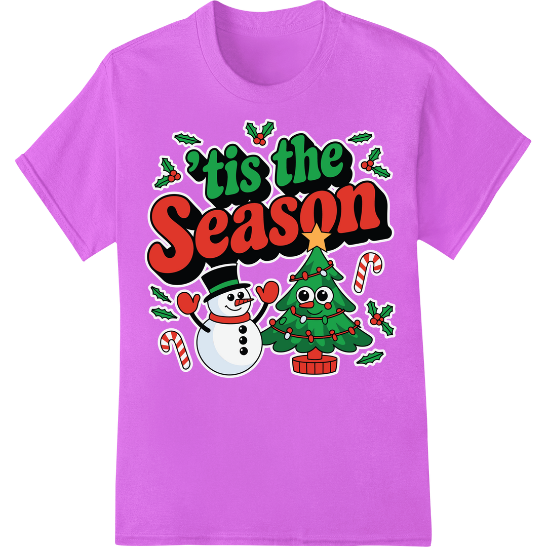 Festive 'Tis the Season DTF Print Heat Transfer | Christmas on purple shirt - SUPERDTF-DTF Prints-DTF Transfers-Custom DTF Prints