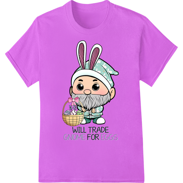 Adorable Easter Gnome: Will Trade Gnome for Eggs DTF Print on purple shirt - SUPERDTF-DTF Prints-DTF Transfers-Custom DTF Prints