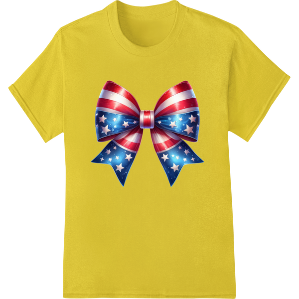 Patriotic 4th of July Bow - Dazzling DTF Print Heat Transfer on yellow shirt - SUPERDTF-DTF Prints-DTF Transfers-Custom DTF Prints