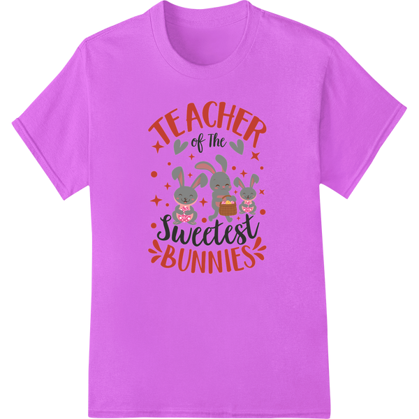 Adorable Easter T-shirt for Teachers of Sweet Bunnies on purple shirt - SUPERDTF-DTF Prints-DTF Transfers-Custom DTF Prints