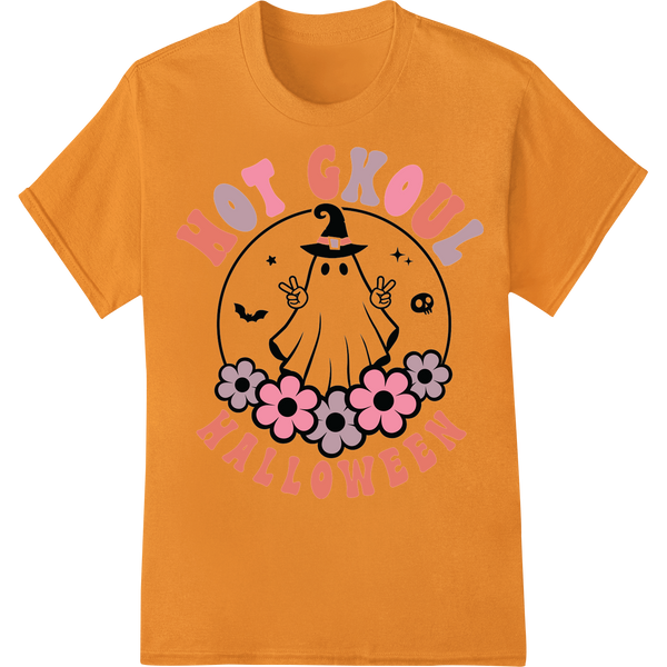 Adorable 'Hot Ghoul Halloween' Ghost & Flowers DTF Print on orange shirt - SUPERDTF-DTF Prints-DTF Transfers-Custom DTF Prints