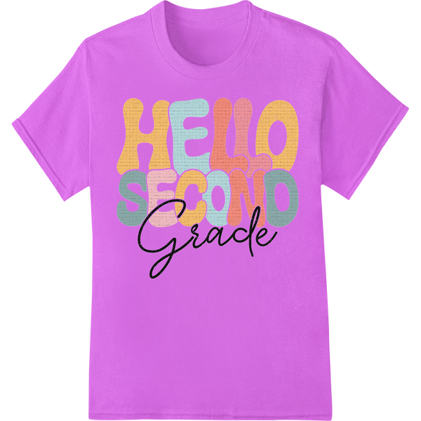 Retro "Hello Second Grade" DTF Print Transfer | School on purple shirt - SUPERDTF-DTF Prints-DTF Transfers-Custom DTF Prints