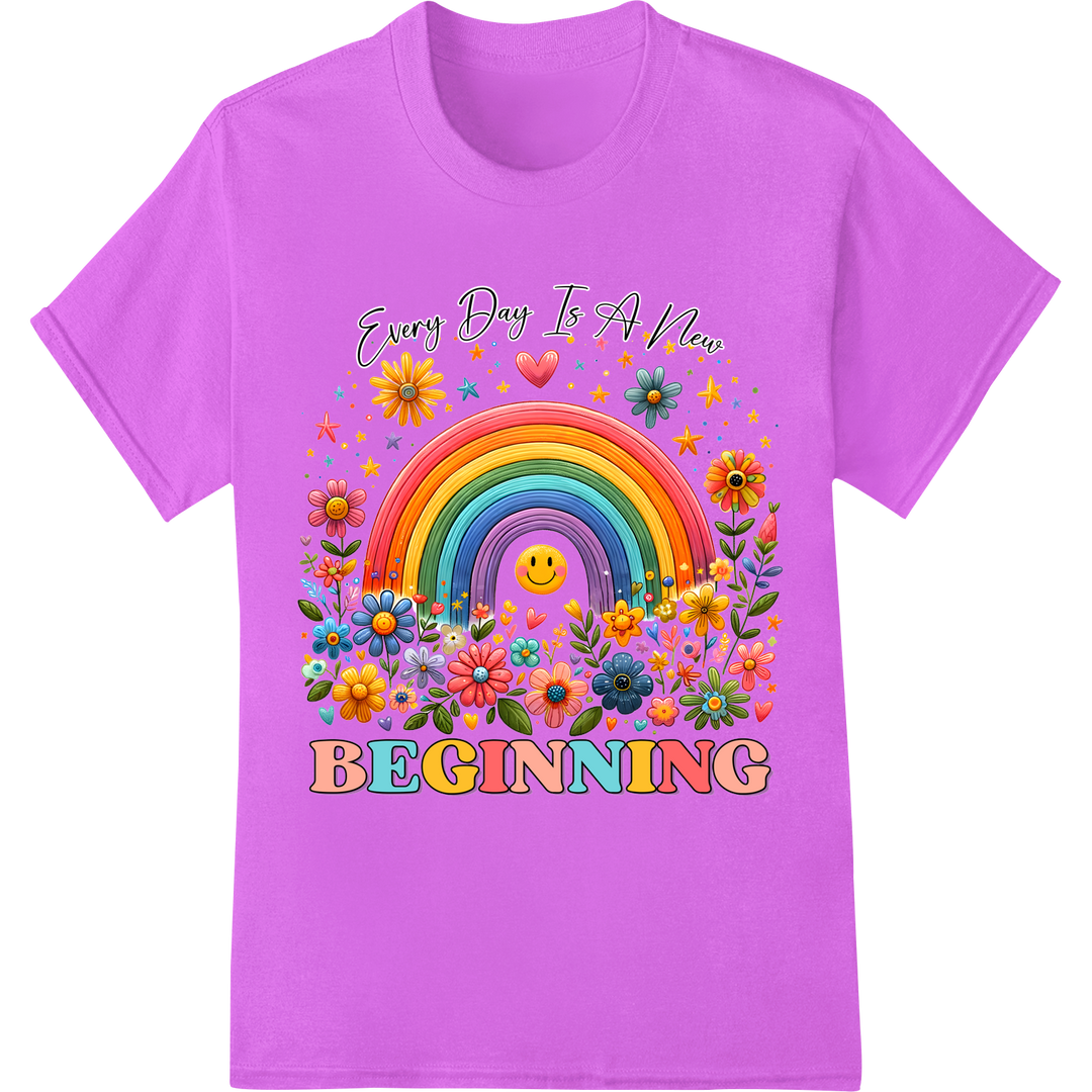 Embrace New Beginnings: Inspirational Rainbow DTF Print on purple shirt - SUPERDTF-DTF Prints-DTF Transfers-Custom DTF Prints