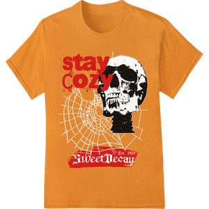 Stay Cozy Skull: Edgy Halloween Graphic for DTF Prints showcasing advanced custom garment printing technology