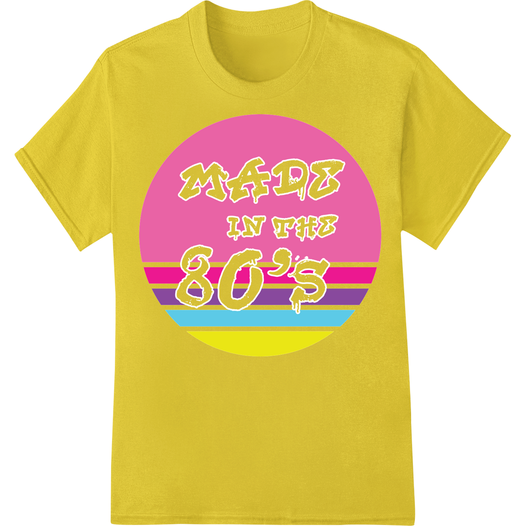 Retro 'Made In The 80's' DTF Print Heat Transfer | Throwback on yellow shirt - SUPERDTF-DTF Prints-DTF Transfers-Custom DTF Prints