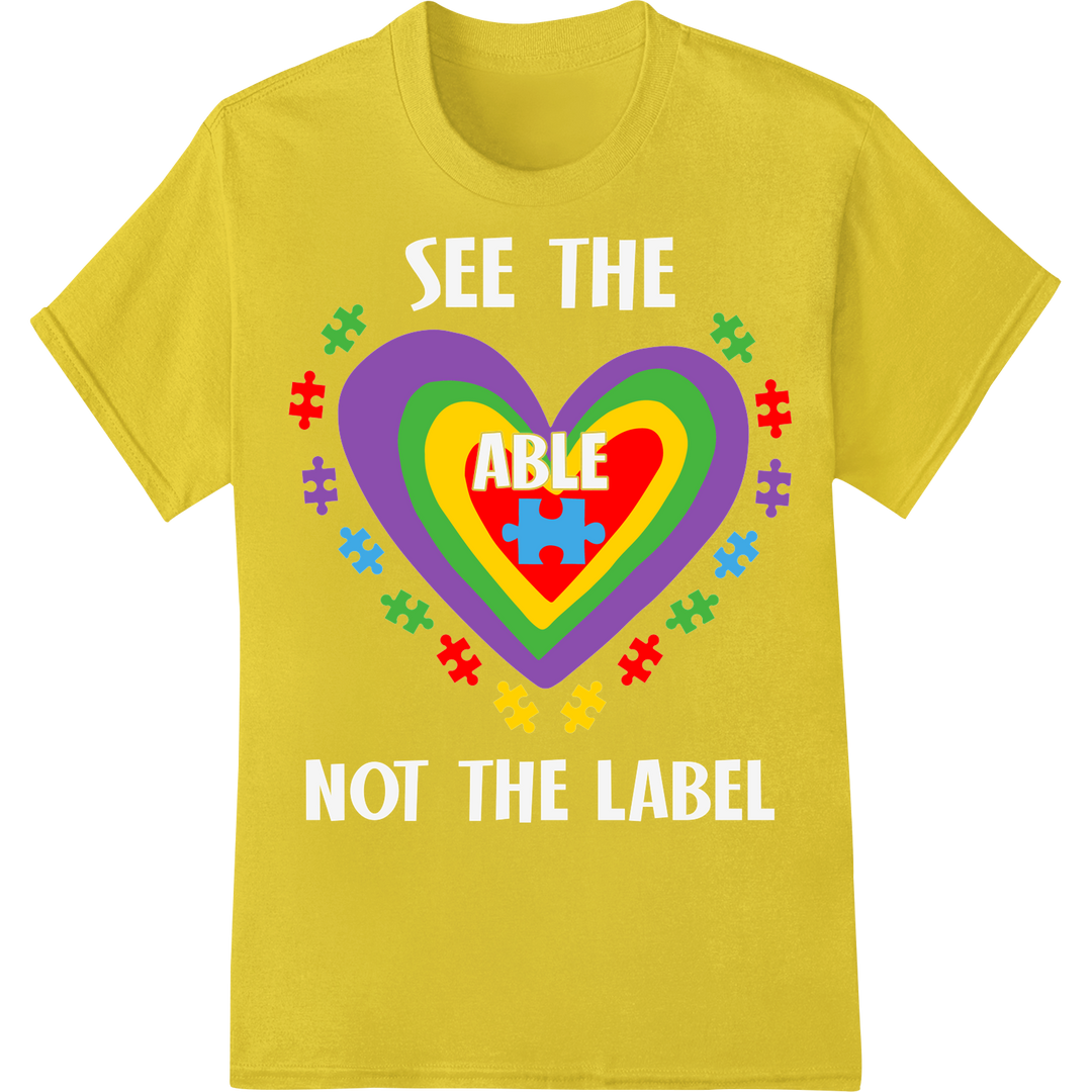 Empowering Autism Awareness Heart Puzzle DTF Print Transfer on yellow shirt - SUPERDTF-DTF Prints-DTF Transfers-Custom DTF Prints