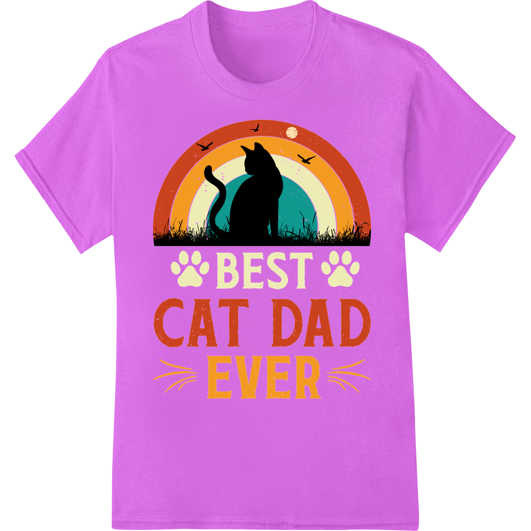 Best Cat Dad Ever: Retro Father's Day DTF Print Transfer on purple shirt - SUPERDTF-DTF Prints-DTF Transfers-Custom DTF Prints