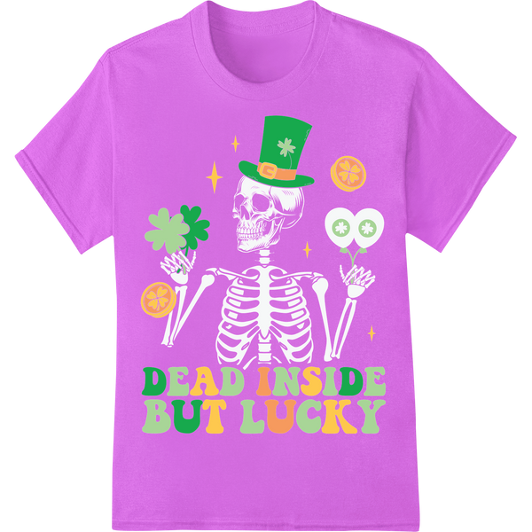 Dead Inside But Lucky Skeleton St. Patrick's Day DTF Print on purple shirt - SUPERDTF-DTF Prints-DTF Transfers-Custom DTF Prints