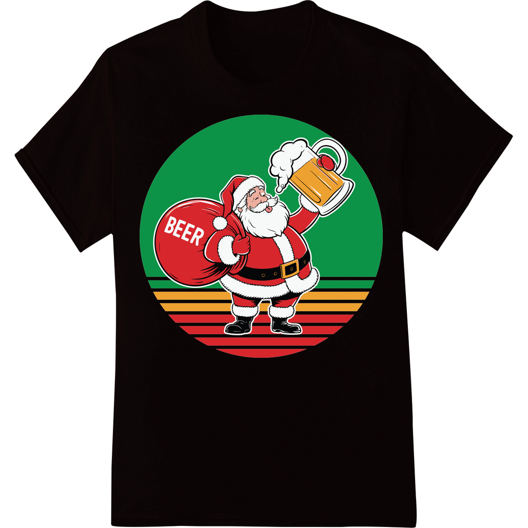 Hilarious Santa Claus with Beer Funny Christmas DTF Print on black shirt - SUPERDTF-DTF Prints-DTF Transfers-Custom DTF Prints