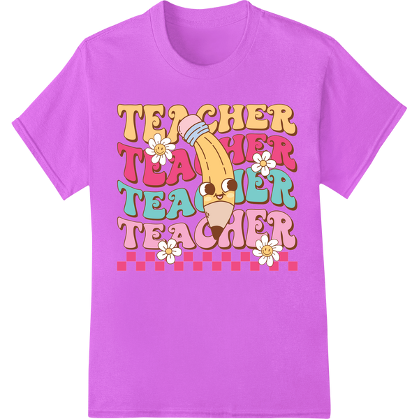 Groovy 'Teacher Tea Her' DTF Print Heat Transfer | Teacher Gift on purple shirt - SUPERDTF-DTF Prints-DTF Transfers-Custom DTF Prints