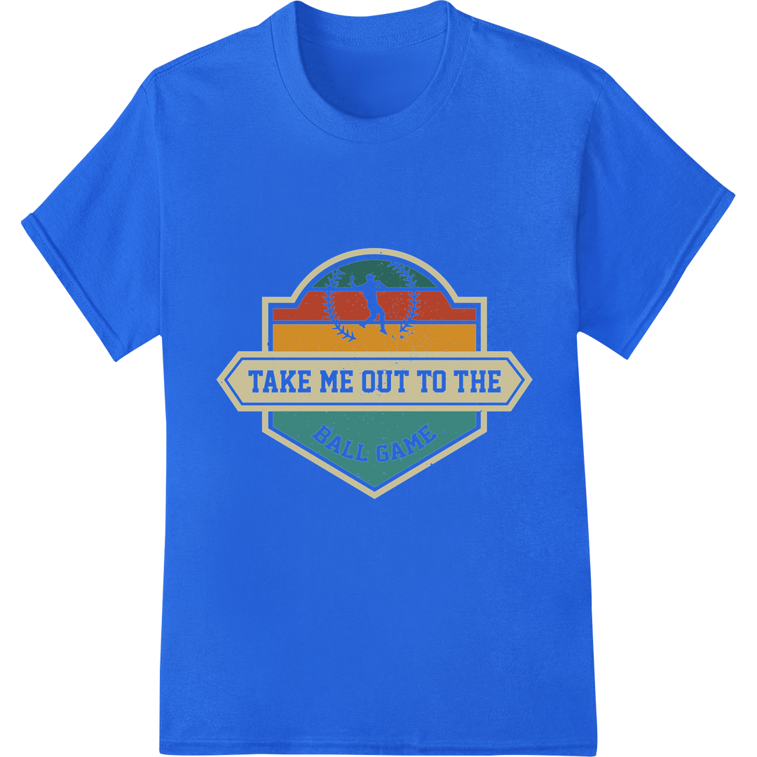 Vintage Baseball Heat Transfer - Take Me Out to the Game on blue shirt - SUPERDTF-DTF Prints-DTF Transfers-Custom DTF Prints