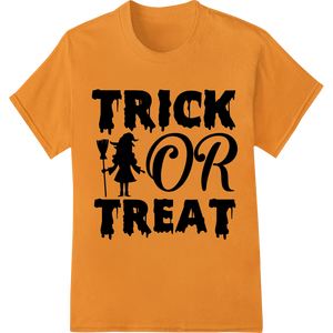 Spooky 'Trick or Treat' Halloween Silhouette Heat Transfer enhanced with professional DTF technology